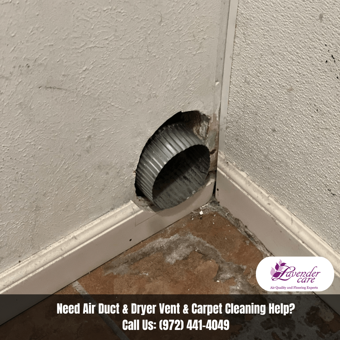 Exposed air duct with Lavender Care cleaning ad.