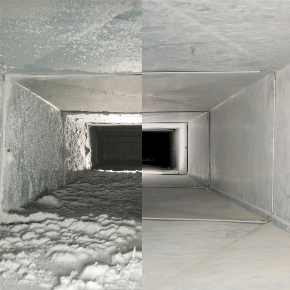 Dirty and clean air duct before after comparison.