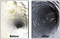 Air duct cleaning before and after comparison.